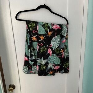 Vacation-Ready Flamingo Print Wide-Leg Trousers, Size 2XL